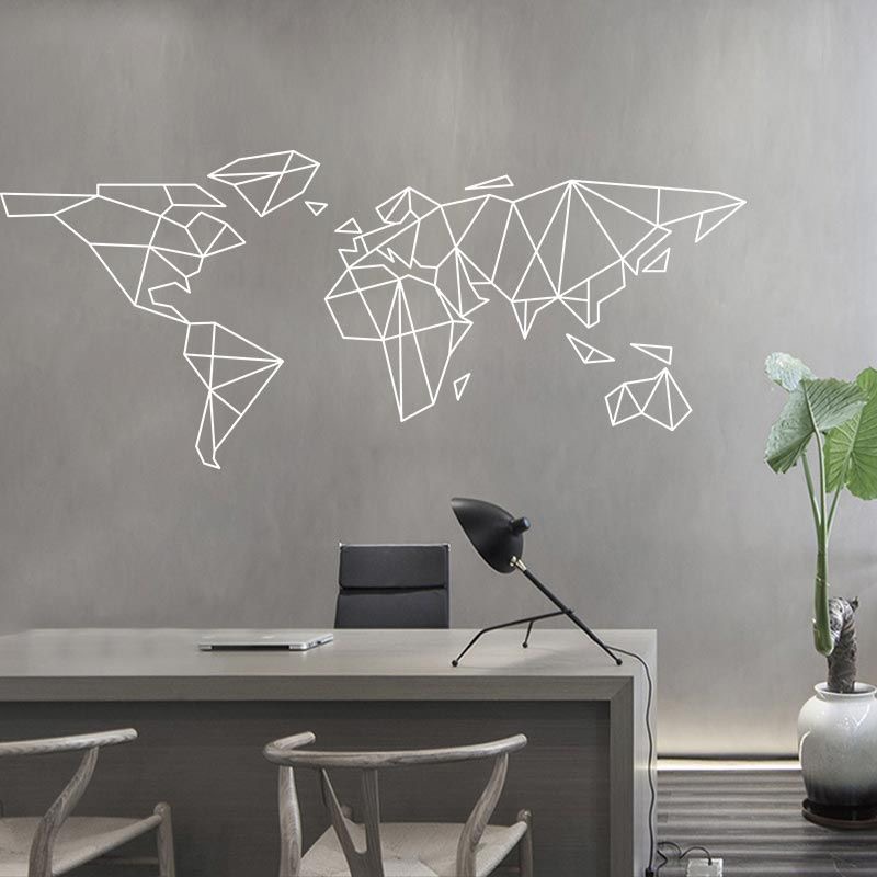Office Furniture World - هندسية خريطة العالم الجدار ملصق ديكور