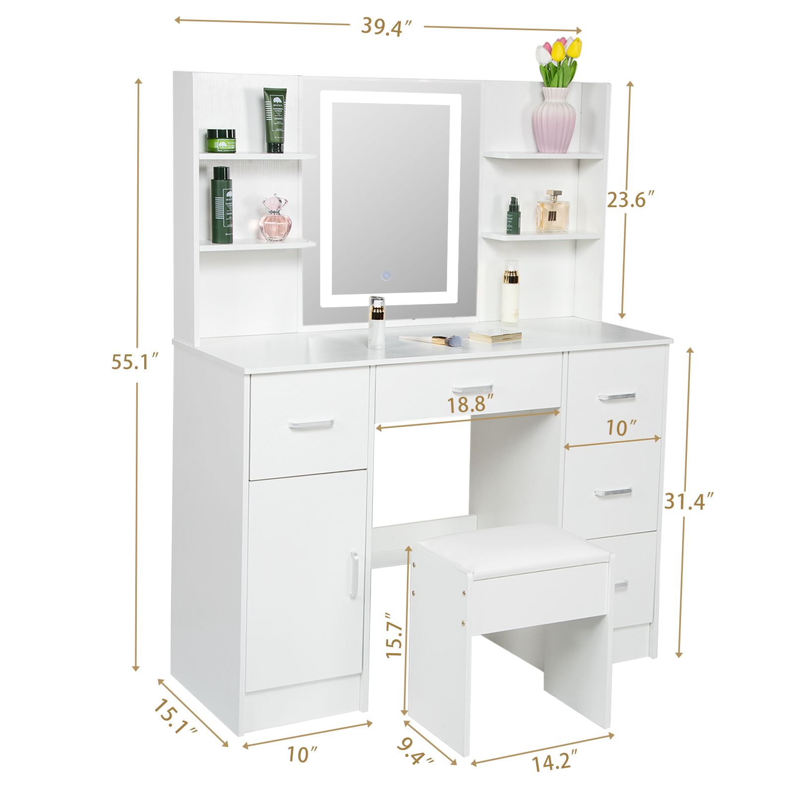 طاولة تجميل مزودة بإضاءة LED،  - مراجعة Office Furniture Okc وسعره